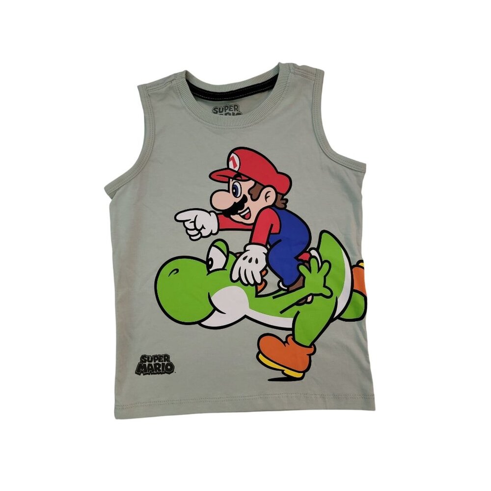 Super Mario Boys Tank Top Sleeveless Shirt Gray With Mario & Yoshi Print Size 5- - Picture 1 of 3